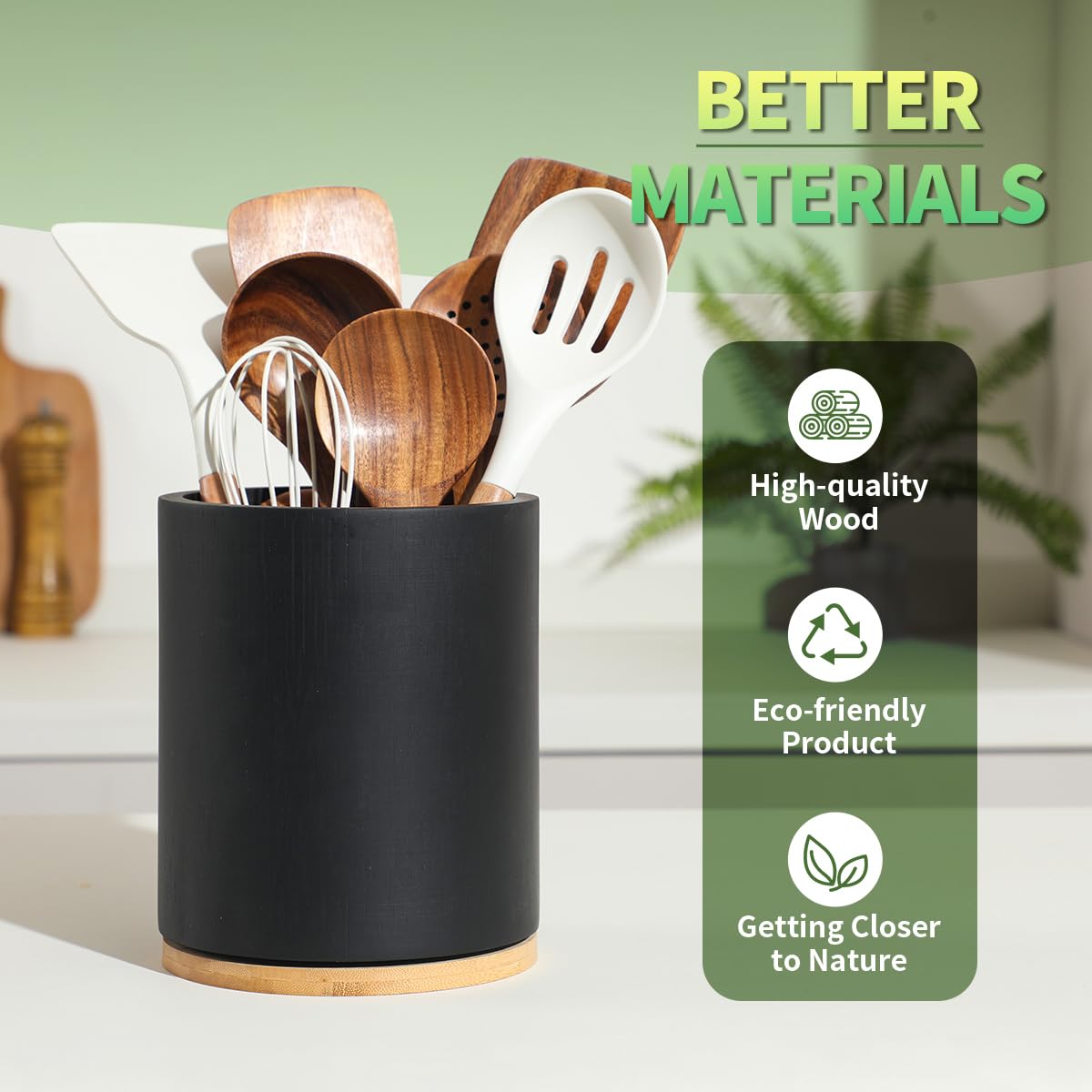 Gorsent wooden utensil holder close-up pine grain shows durable craftsmanship.