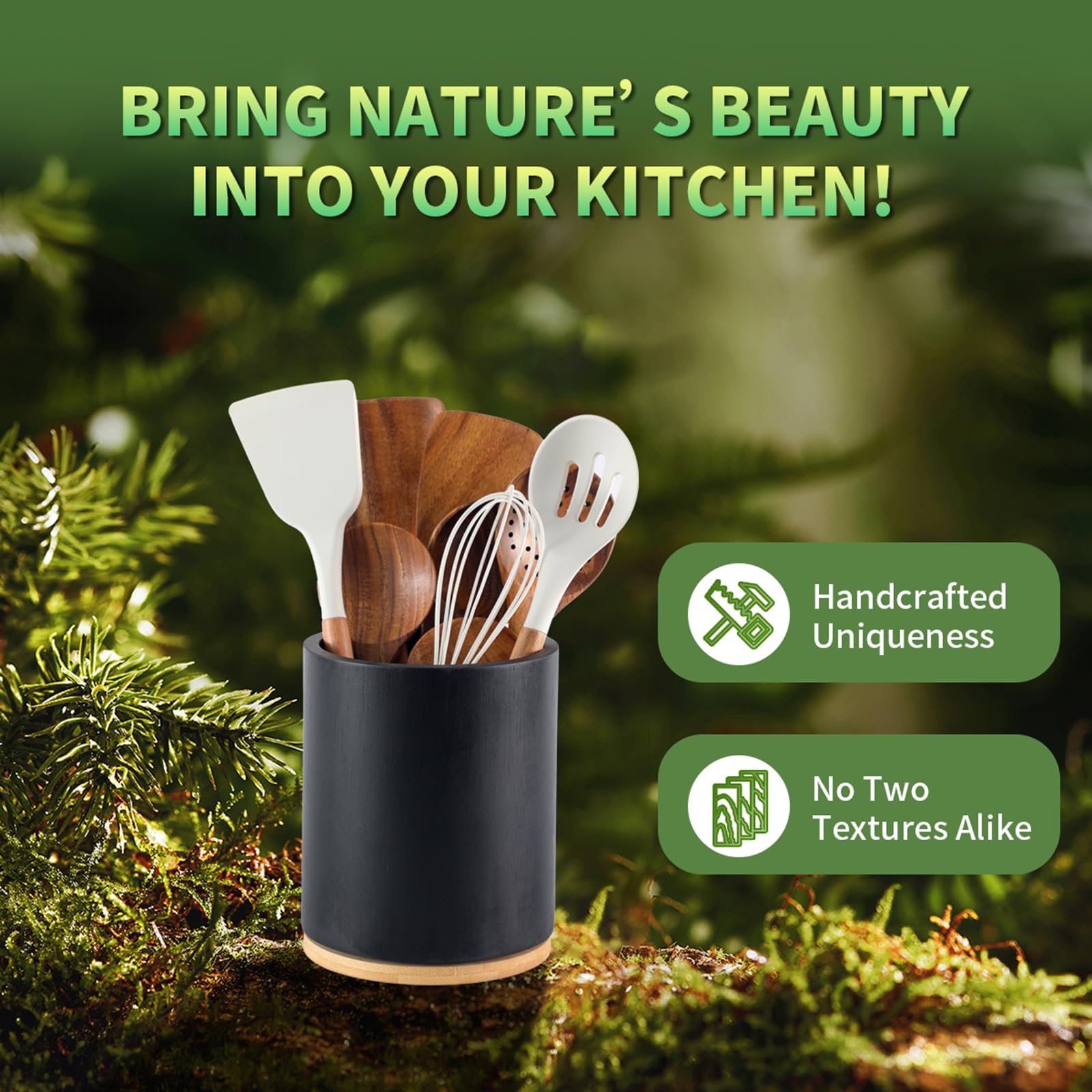 Gorsent wooden utensil holder durable wood for long-lasting kitchen organization.
