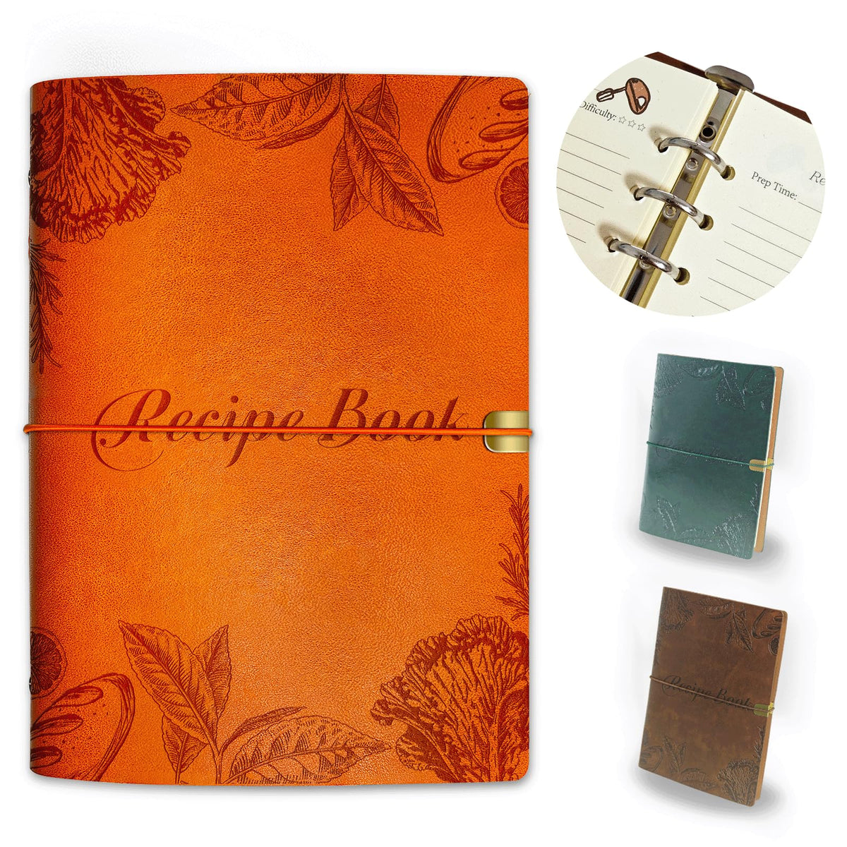 GoShambar blank recipe book with leather orange cover, ideal for organized kitchen notes and easy recipe access.