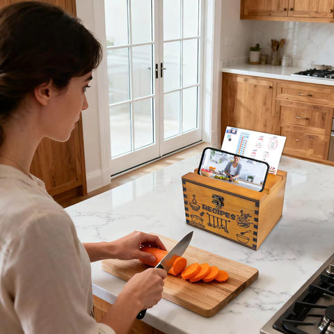 GoShambar lid doubles as a convenient phone stand while following recipes