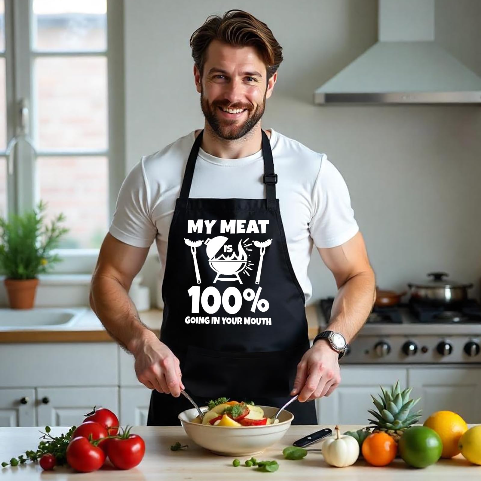 GOSJINNK black apron suitable for daily use in kitchen and outdoors