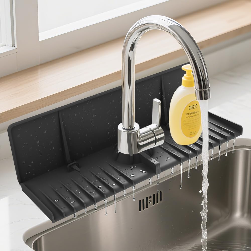 Gosmol silicone faucet drip catcher tray catches drips to protect countertops.