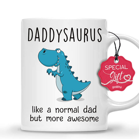 Gossby DADDYSAURUS mug front view with dinosaur design for dad's daily coffee