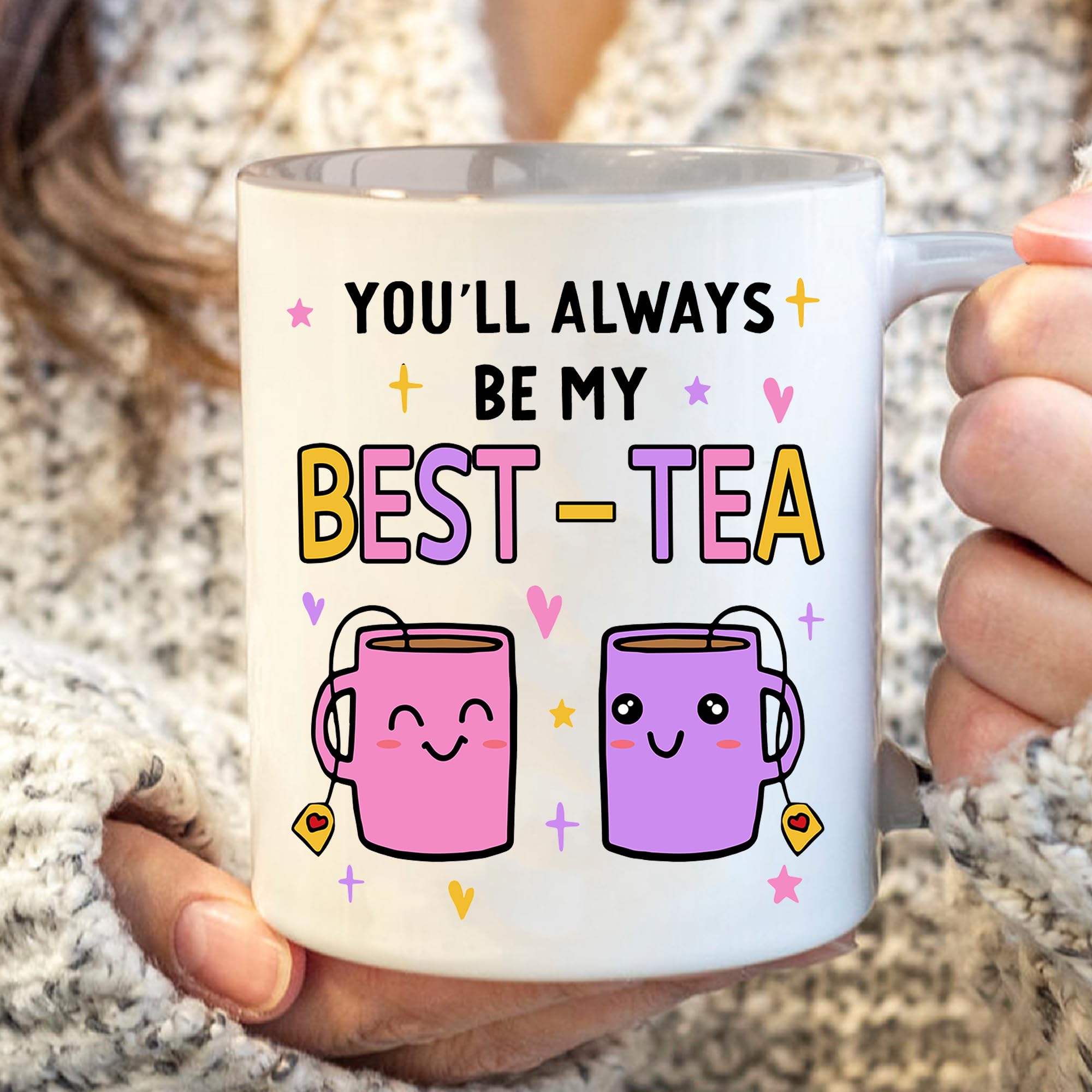 Gossby Friend Coffee Mug side view showing design details for sharing moments