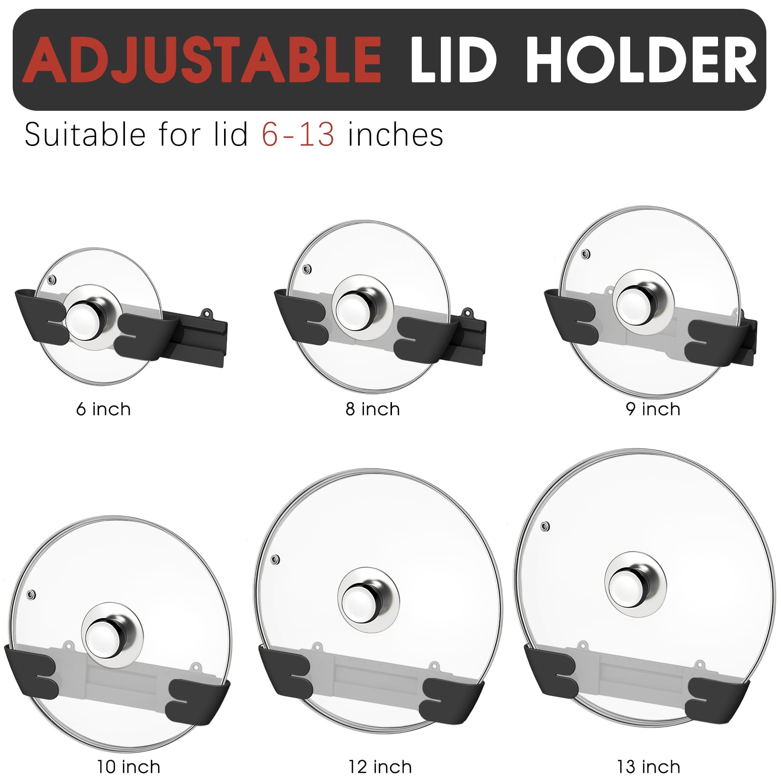Gosuny wall mounted lid rack holds lids for easy reach.