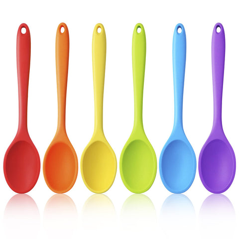 GothaBach six color silicone spoons, large 10.8 inch length, for stirring and serving.