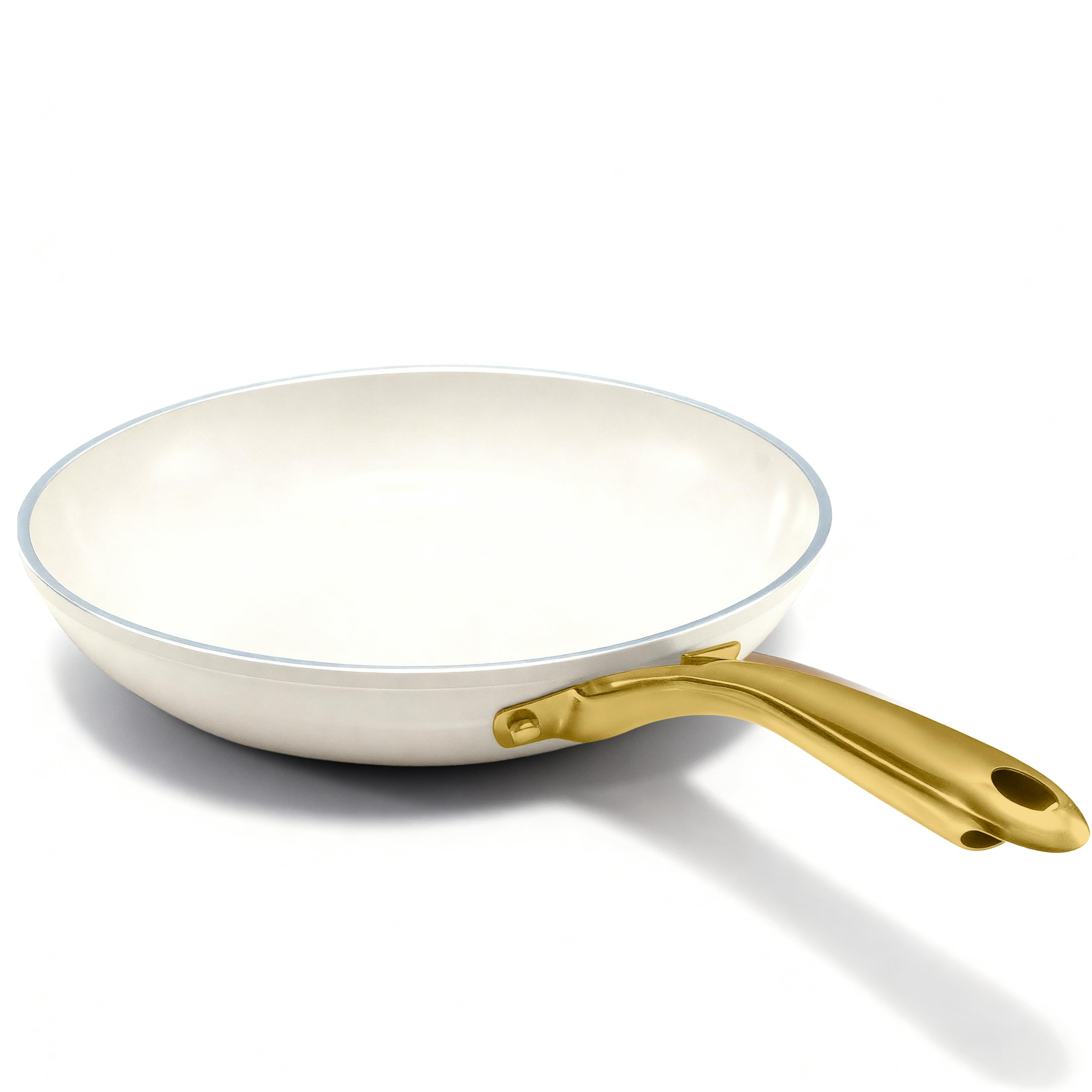 Gotham Steel 12-inch nonstick frying pan cream white front view shows smooth release