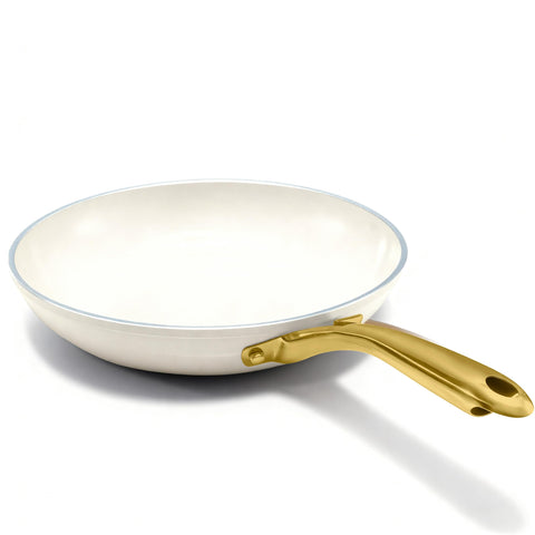 Gotham Steel 12-inch nonstick frying pan cream white front view shows smooth release