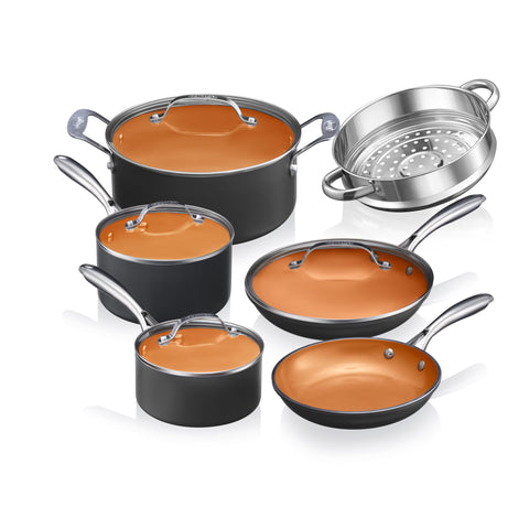 Gotham Steel 15pc ceramic set front view for easy weeknight meals.