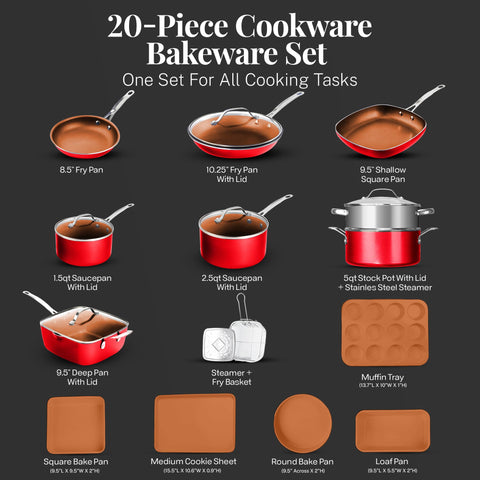 Gotham Steel 20pc skillet with lid for versatile searing and easy cleanup