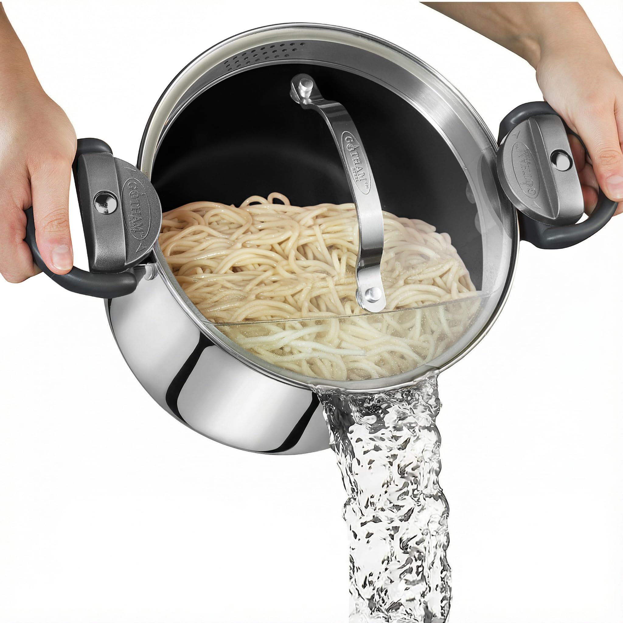 Gotham Steel 5 Qt stock pot with strainer lid for easy pasta draining