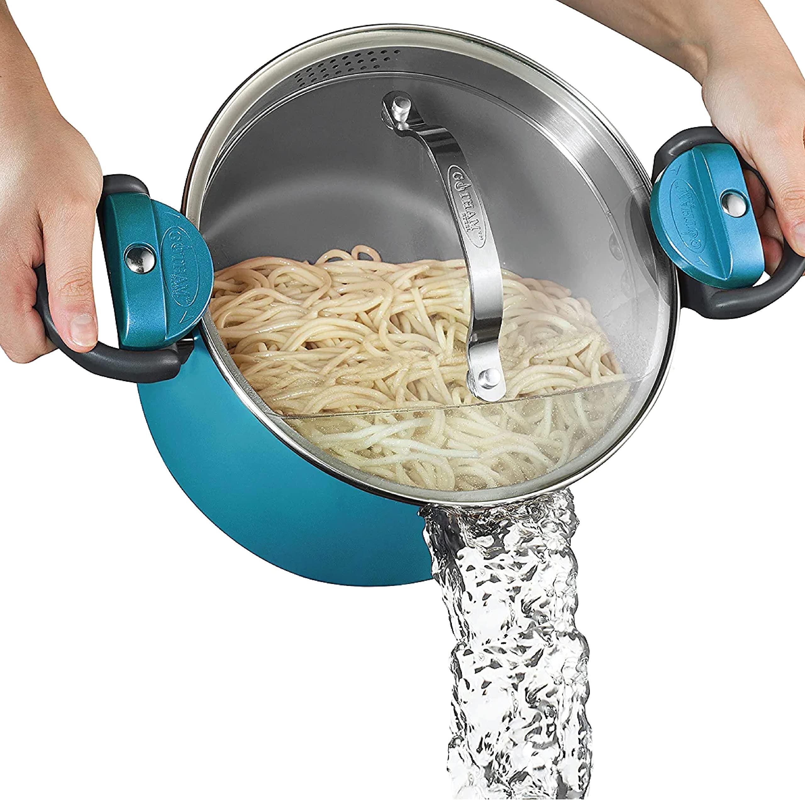 Gotham Steel 5 qt stock pot with strainer lid for quick draining