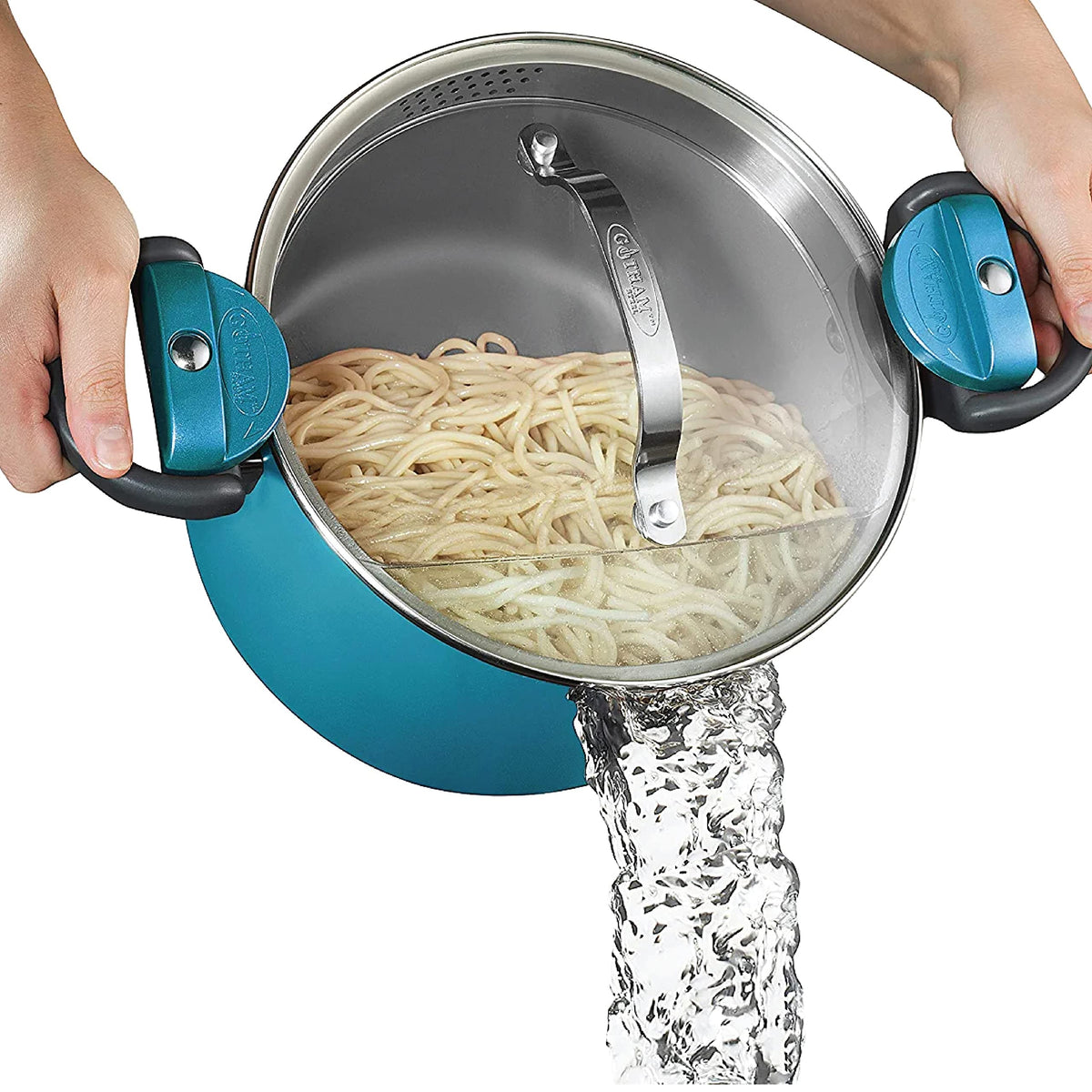 Gotham Steel 5 qt stock pot with strainer lid for quick draining