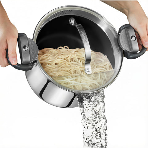 Gotham Steel 5 Qt stock pot with strainer lid for easy pasta draining