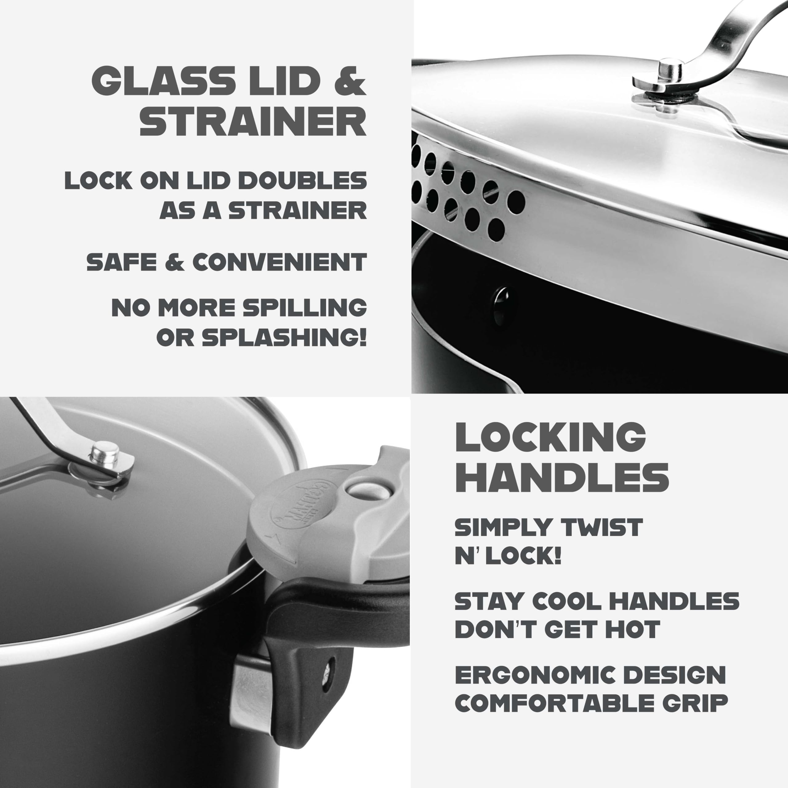 Gotham Steel stock pot highlighting ultra nonstick coating for easy release