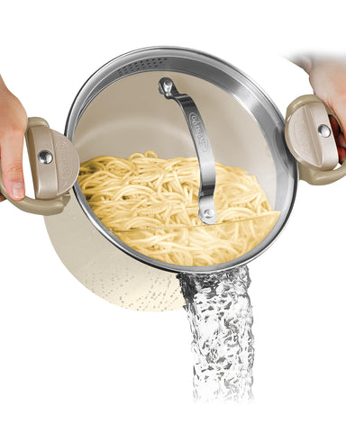 GOTHAM STEEL 5 Qt stock pot ready for soups and pastas, nonstick and easy to clean.