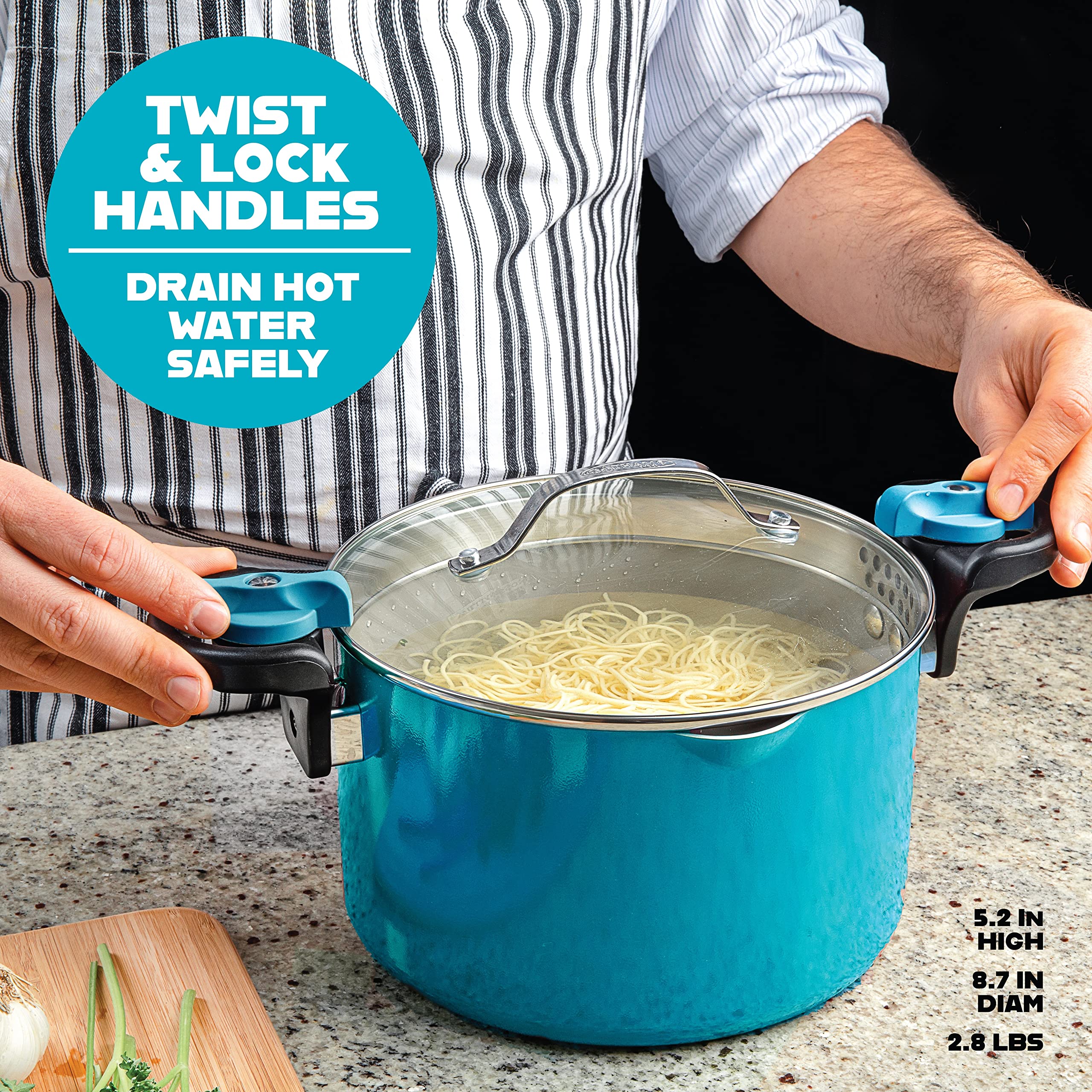 Gotham Steel aqua blue finish adds vibrant color to your kitchen
