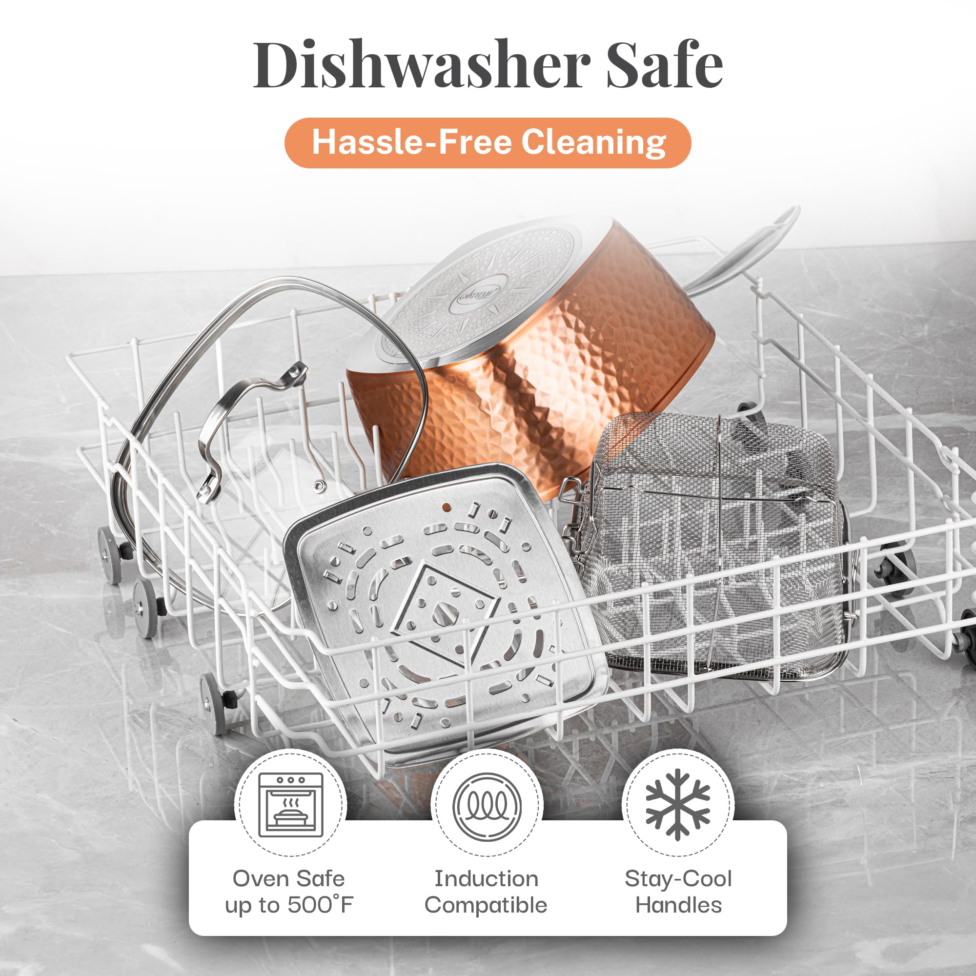 Gotham Steel dishwasher-safe cookware shown for easy cleanup.