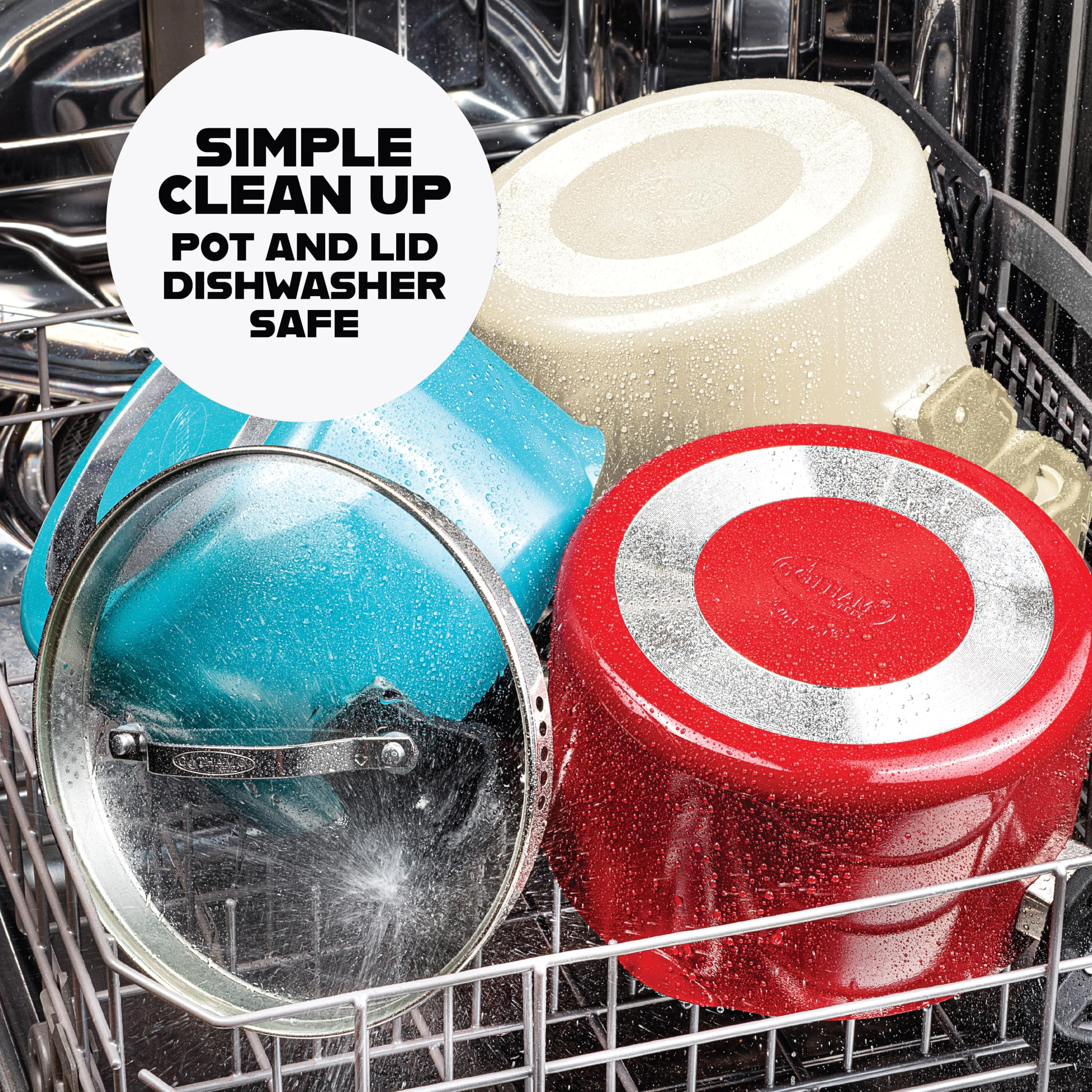 GOTHAM STEEL dishwasher-safe pot simplifies cleanup.