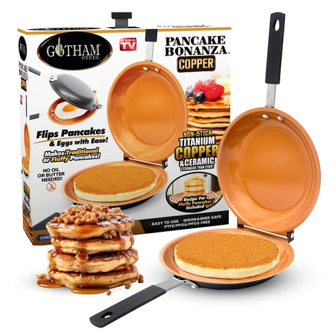 Gotham Steel double-sided pan flip for effortless pancake flipping.
