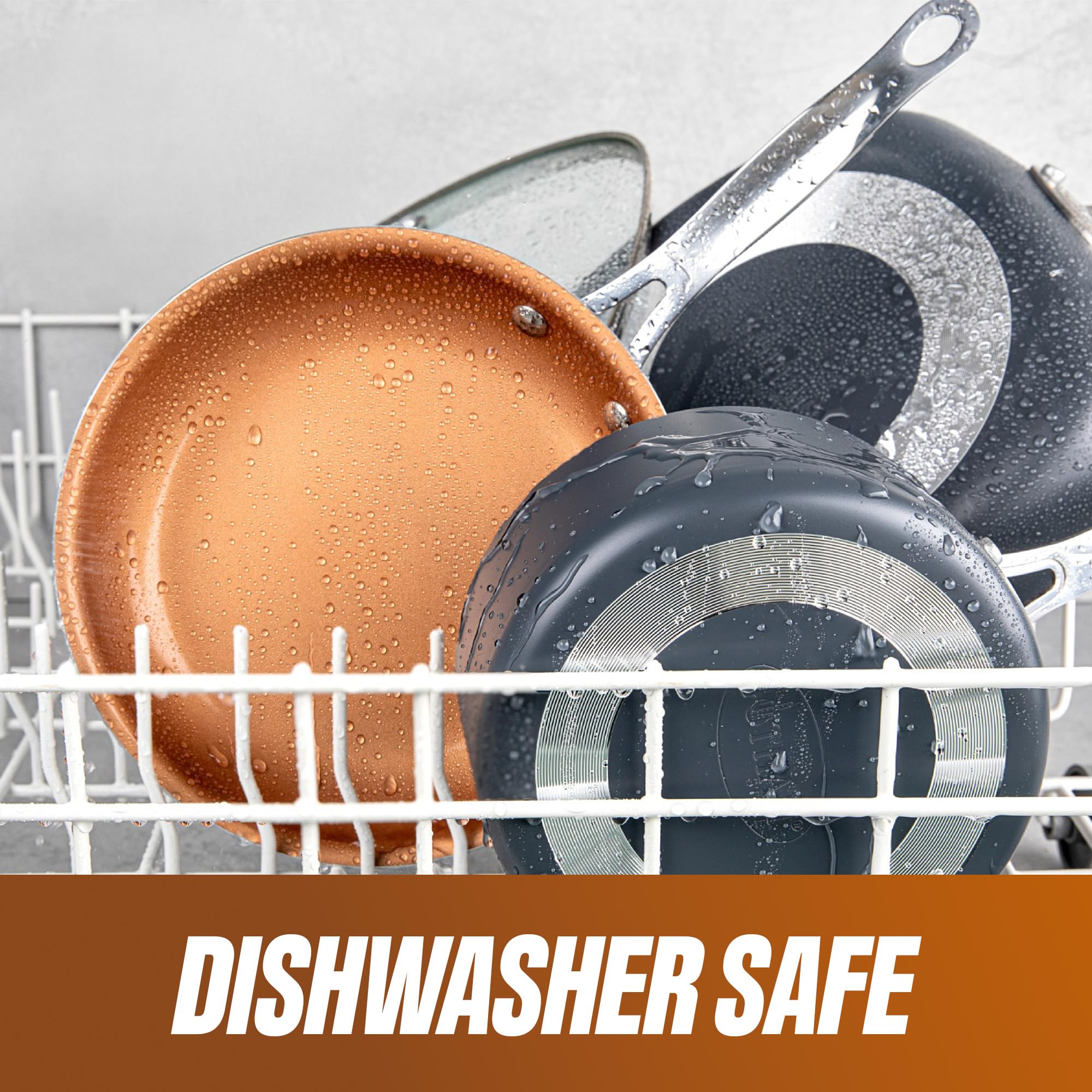 Spiral-bottom Gotham Steel cookware for quick, even heat distribution