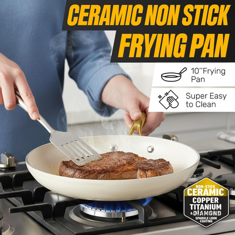Gotham Steel frying pan 10-25-in with lid emphasizes even heat distribution for versatile meals.