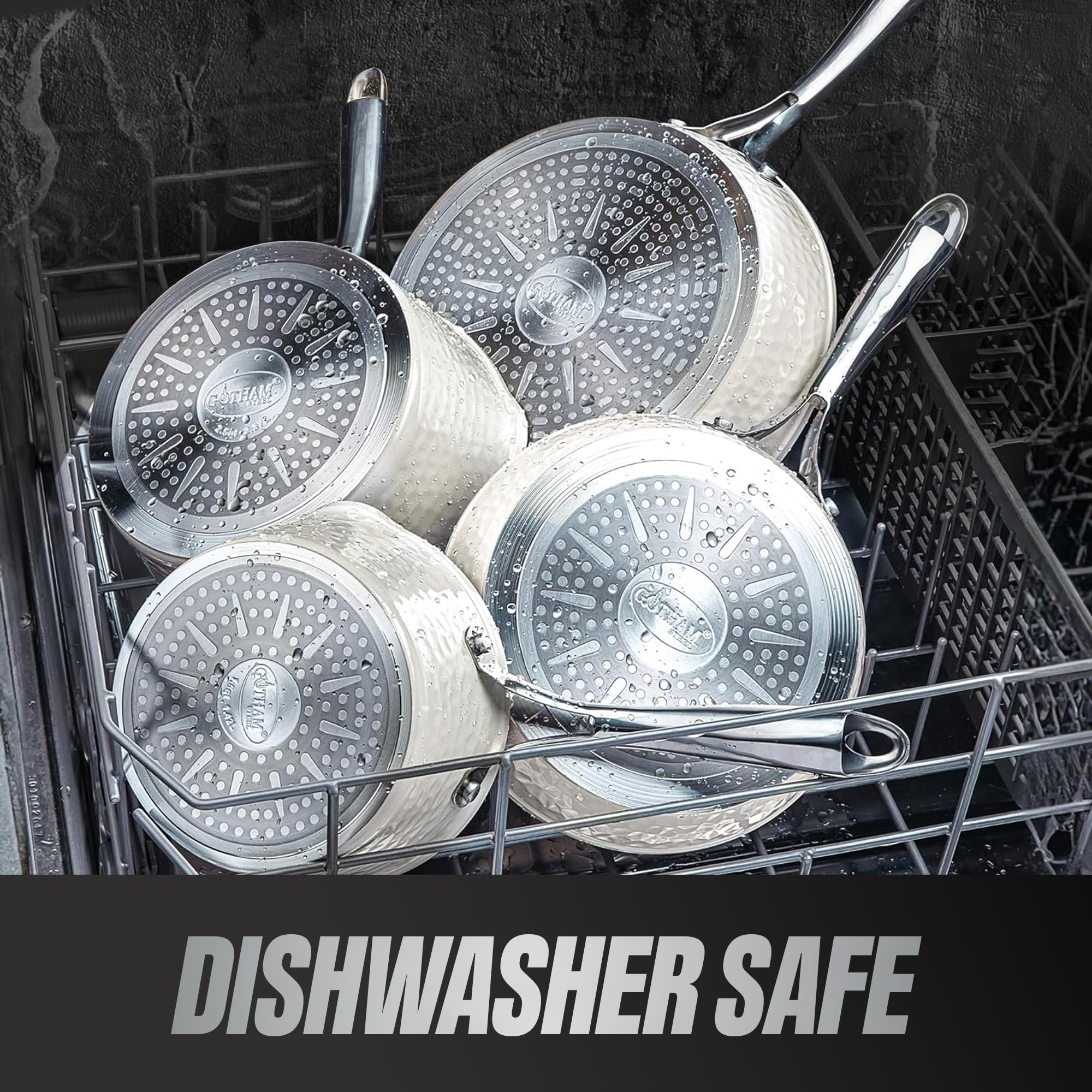 Gotham Steel hammered 14-inch pan is oven-safe for finishing.