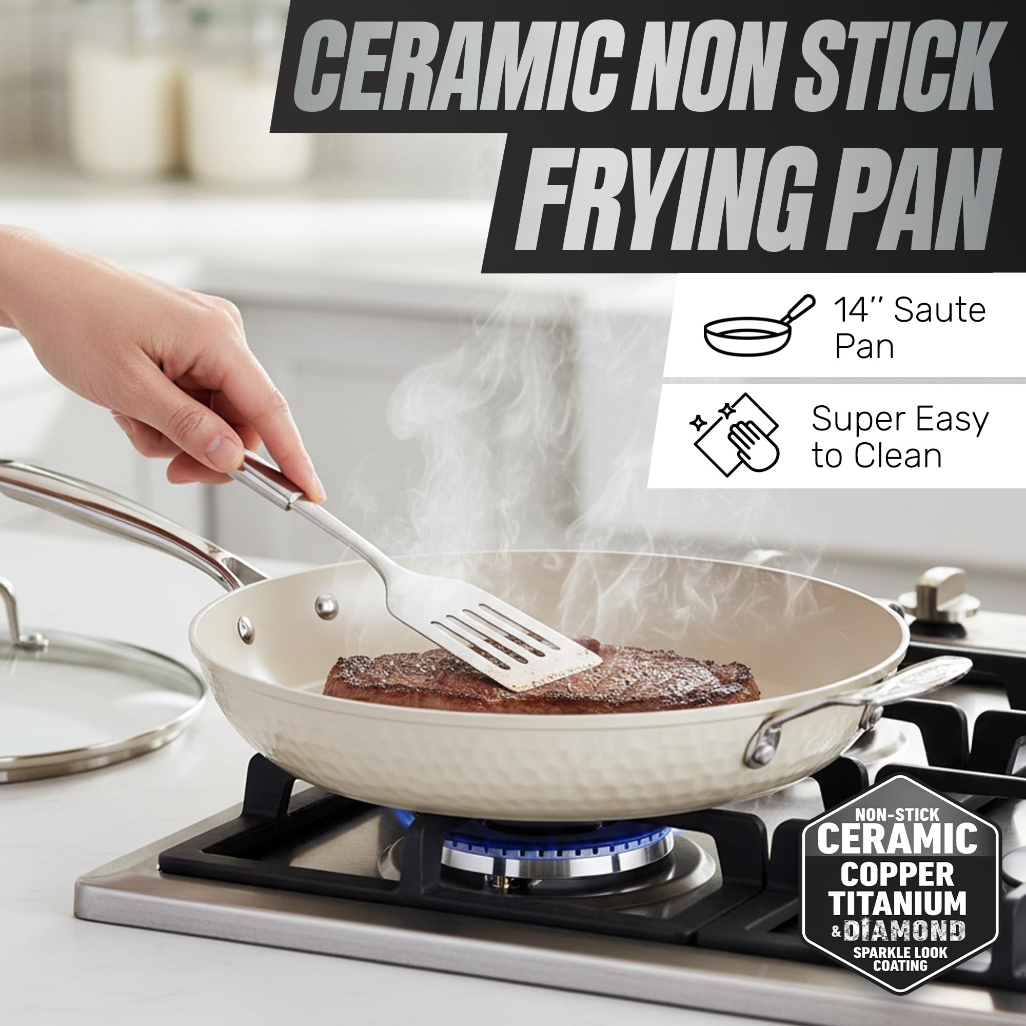 Gotham Steel hammered 14-inch pan, induction-ready for versatile cooking.