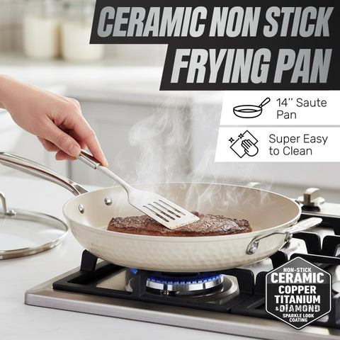 Gotham Steel hammered 14-inch pan, induction-ready for versatile cooking.