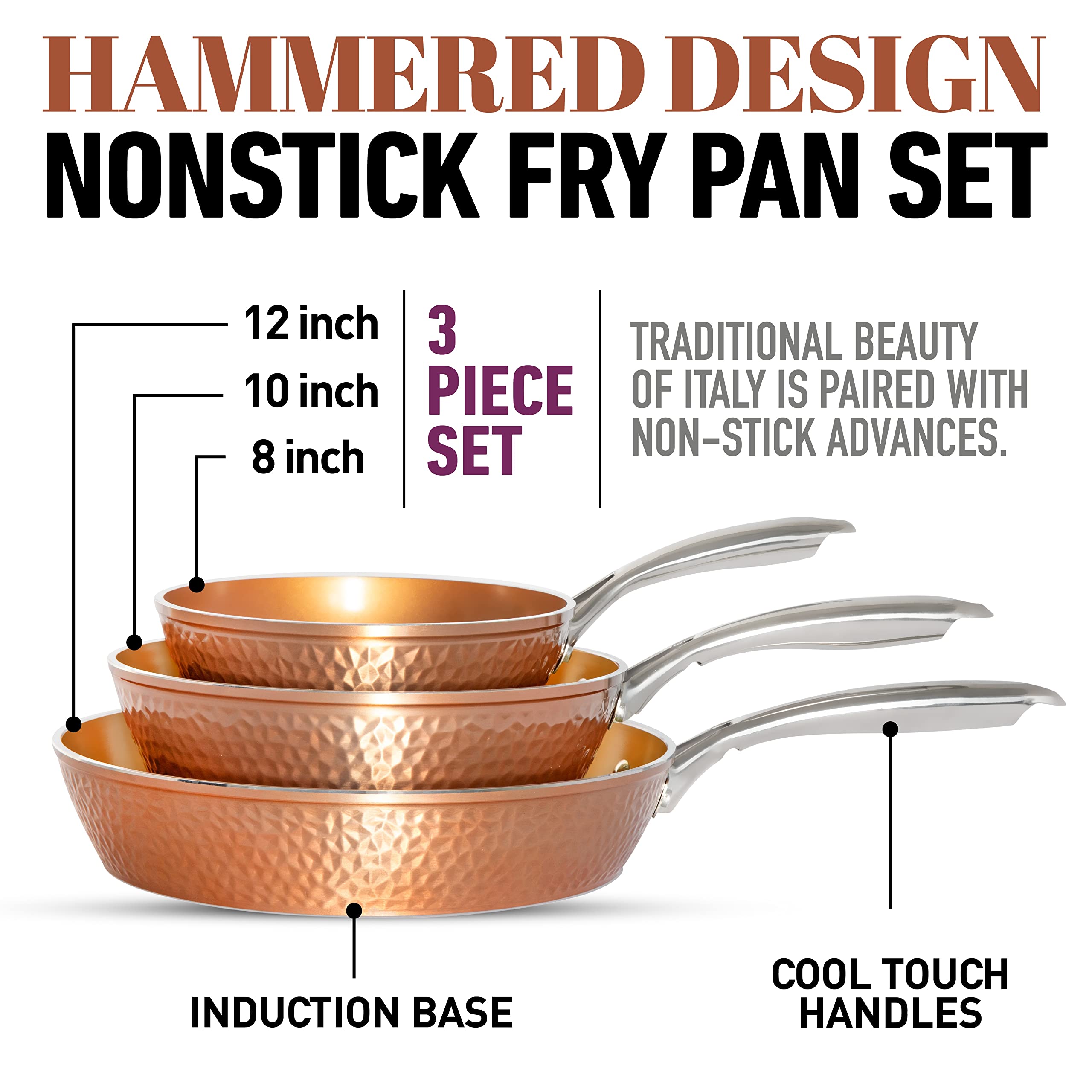 Gotham Steel Hammered copper-textured side view emphasizes heat spread.