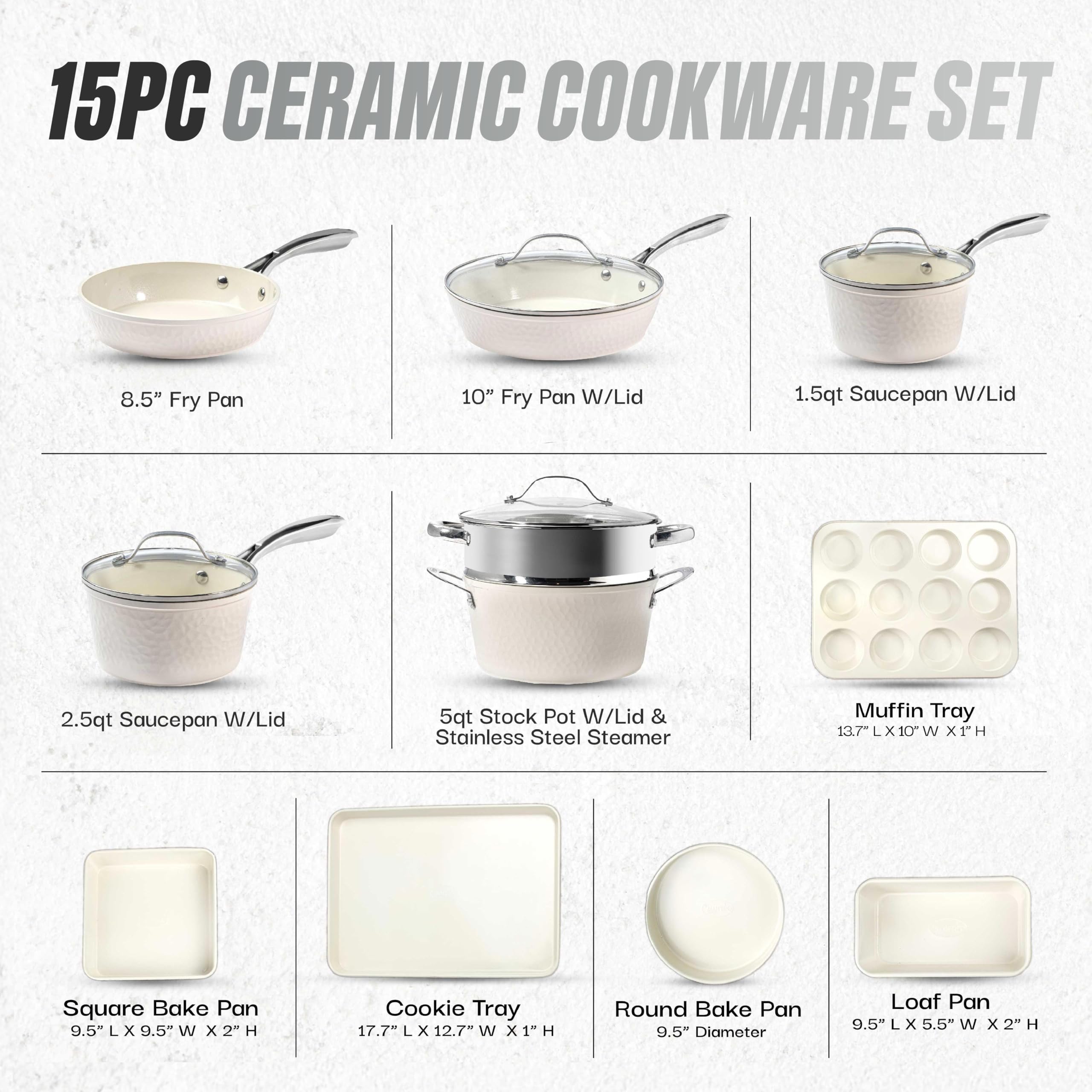 Gotham Steel Hammered Cream ten-point-two-five inch frying pan with lid for versatile cooking