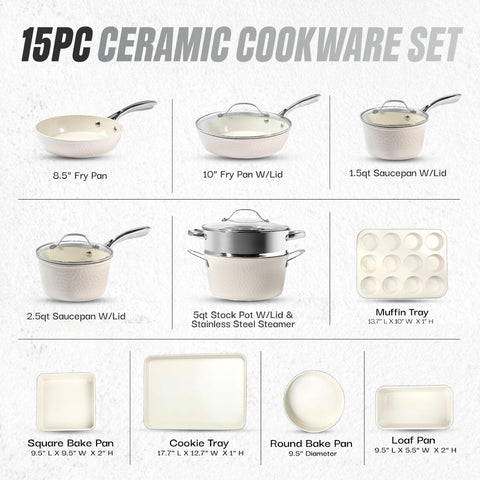 Gotham Steel Hammered Cream ten-point-two-five inch frying pan with lid for versatile cooking