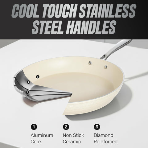 Gotham Steel Hammered Cream 5 Qt stock pot with lid for batches
