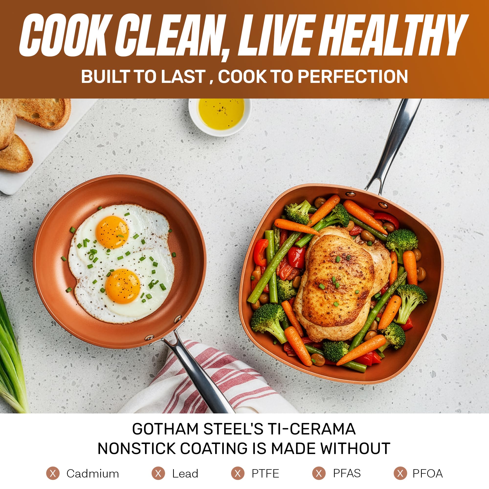 Pro bakeware from Gotham Steel including cookie sheet and jelly roll pan for even baking