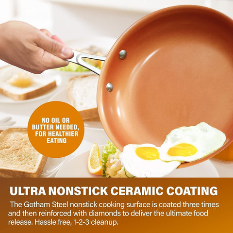 Gotham Steel Pro glass lids for monitoring cooking without lifting.