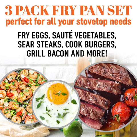 Gotham Steel Pro pans shown with oven and dishwasher safe features.