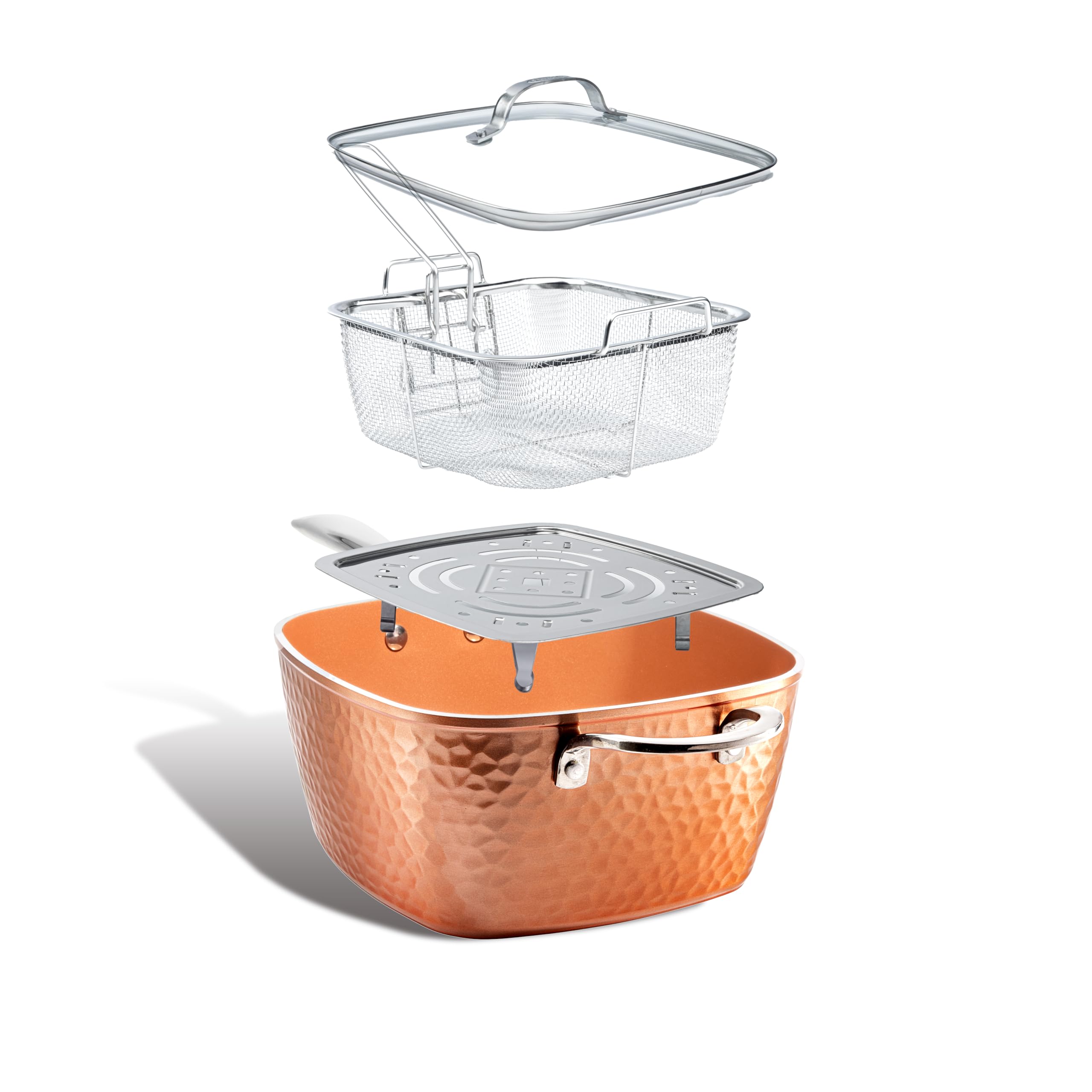 Gotham Steel square deep-frying pan with lid for versatile cooking.