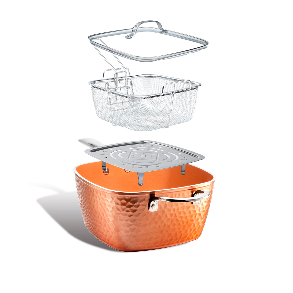 Gotham Steel square deep-frying pan with lid for versatile cooking.