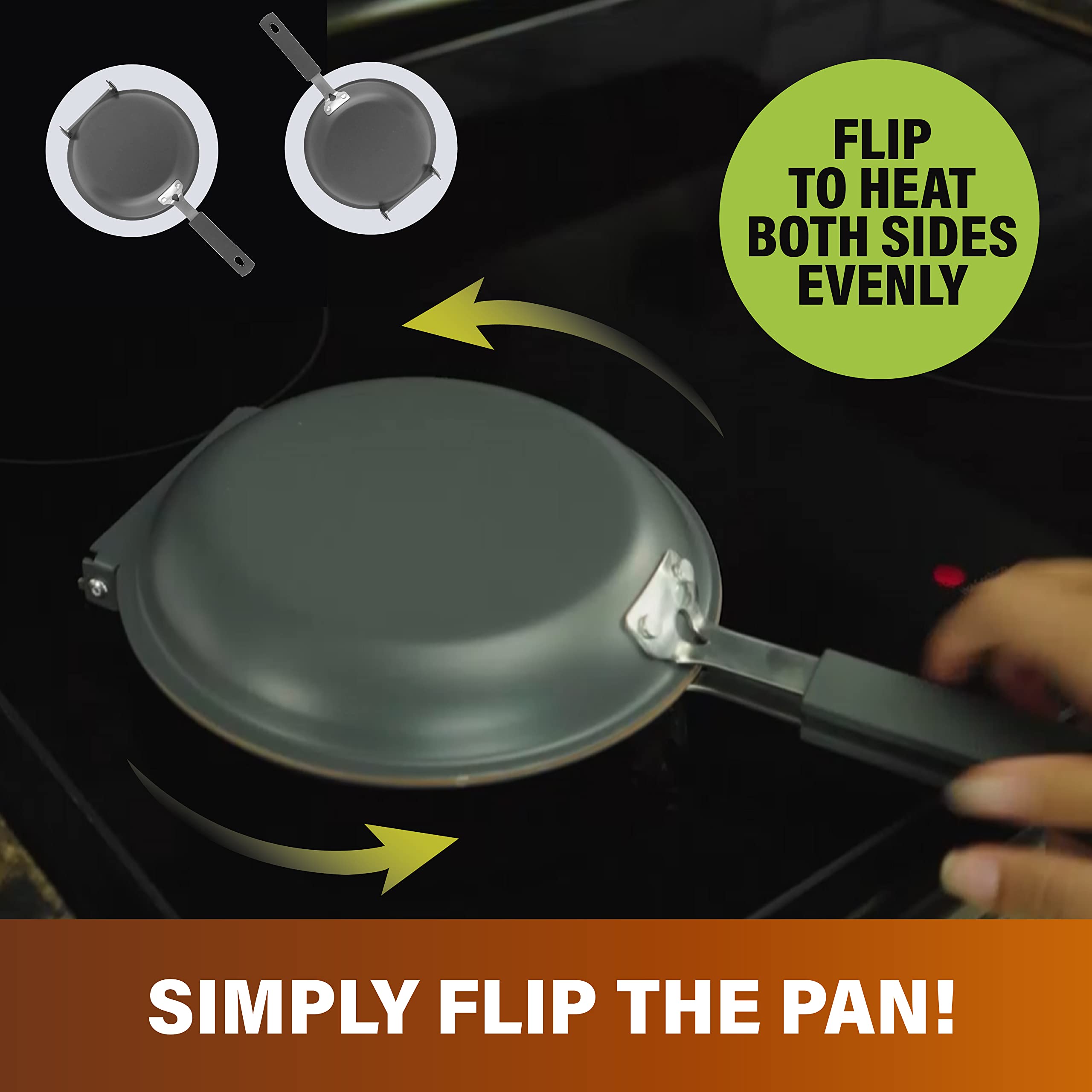 Gotham Steel stay-cool handles support safe, comfy flipping.