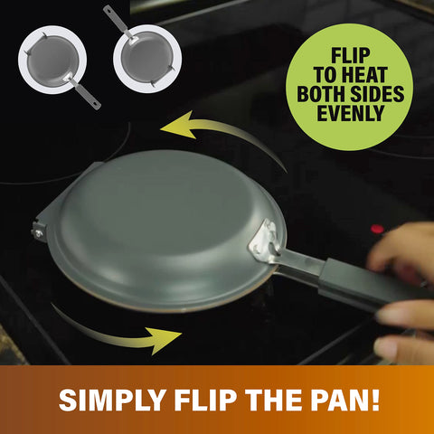 Gotham Steel stay-cool handles support safe, comfy flipping.