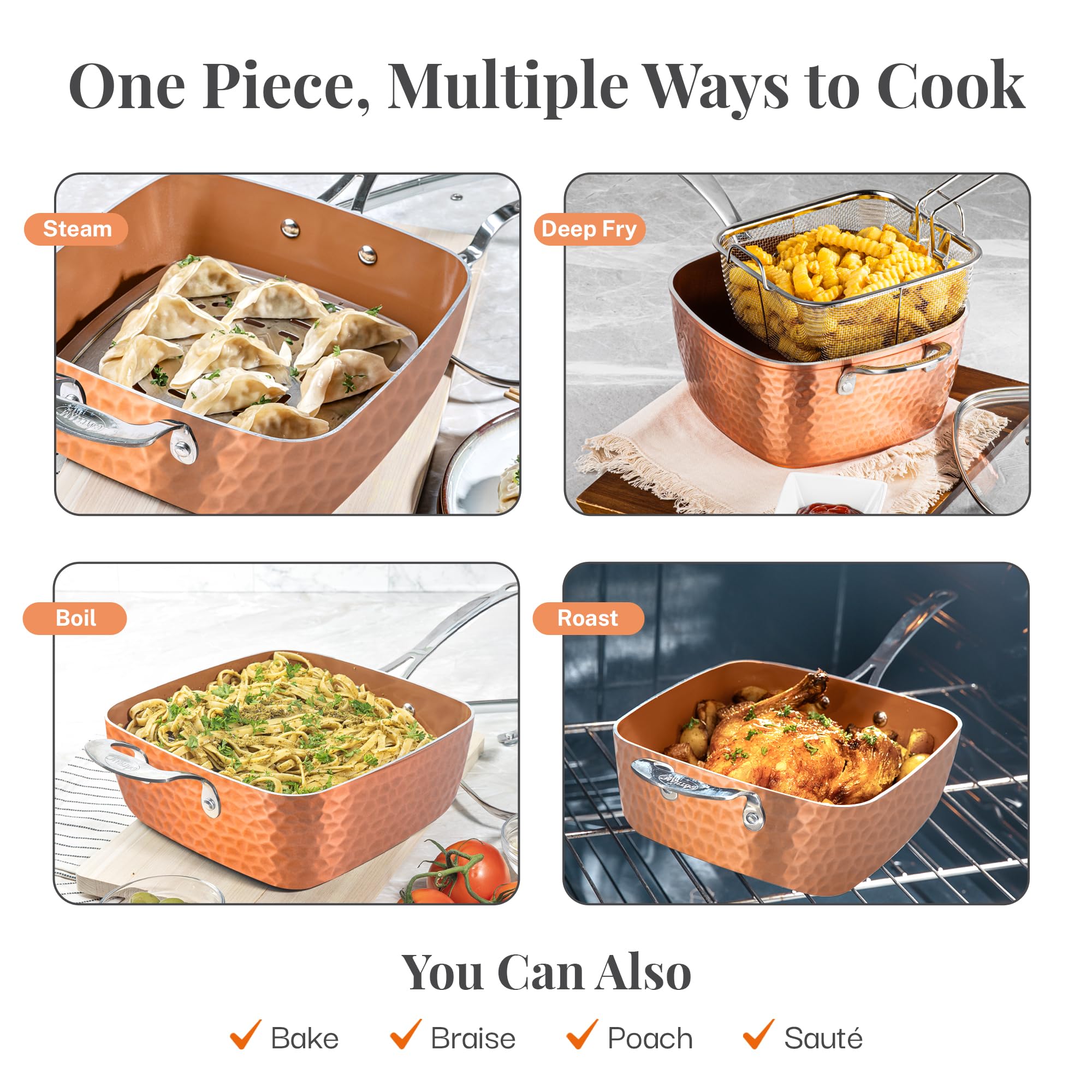 Gotham Steel steamer tray ready to steam vegetables and proteins.