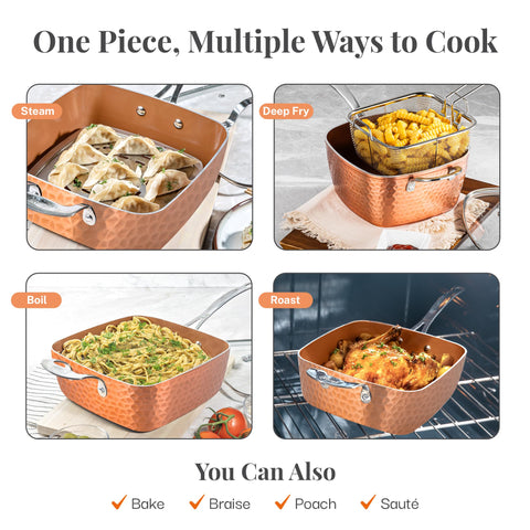 Gotham Steel steamer tray ready to steam vegetables and proteins.
