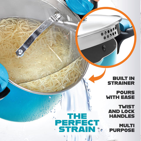 Gotham Steel twist and lock handles for safe, controlled draining