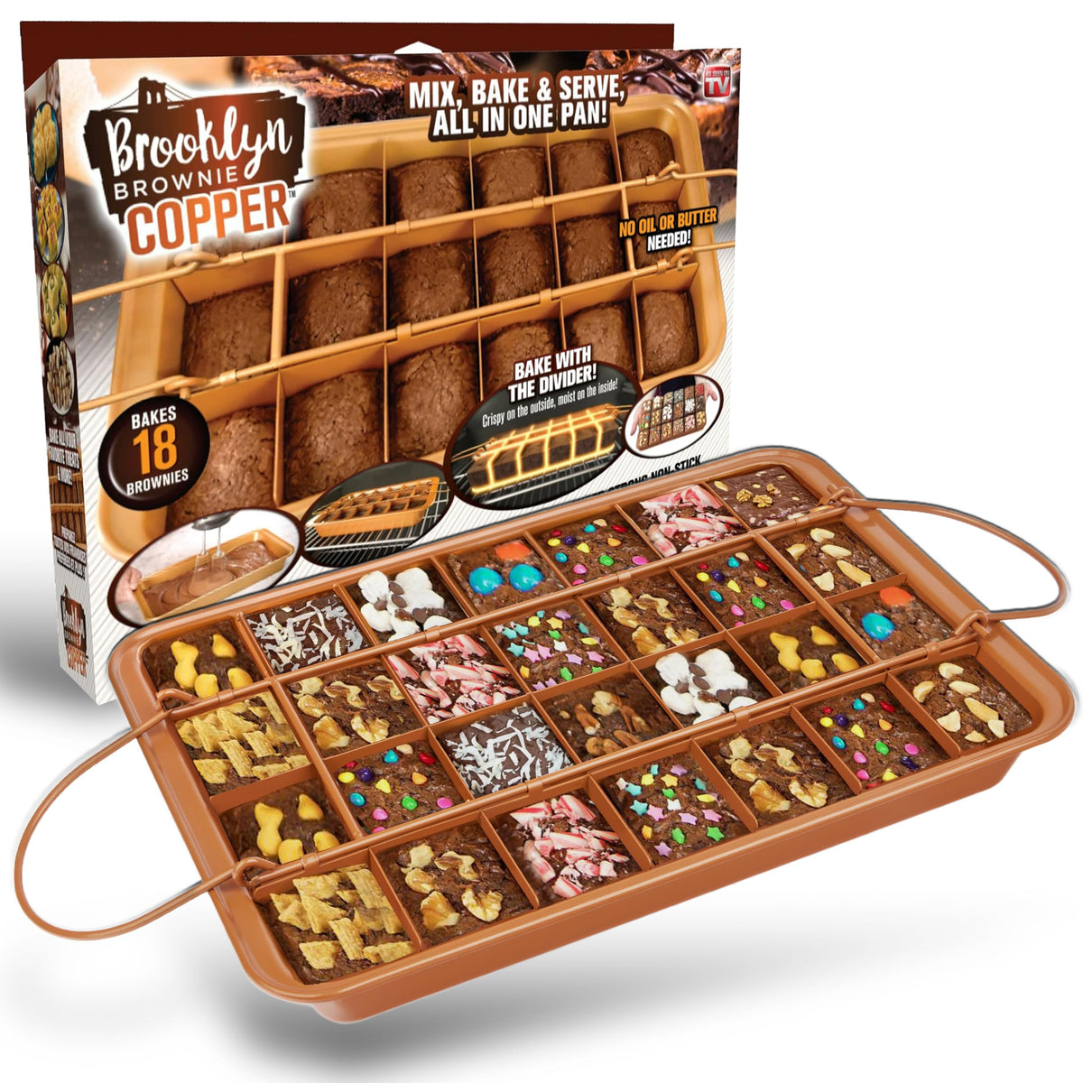 Gotham Steel XL brownie pan with dividers for 24 portions and easy release.