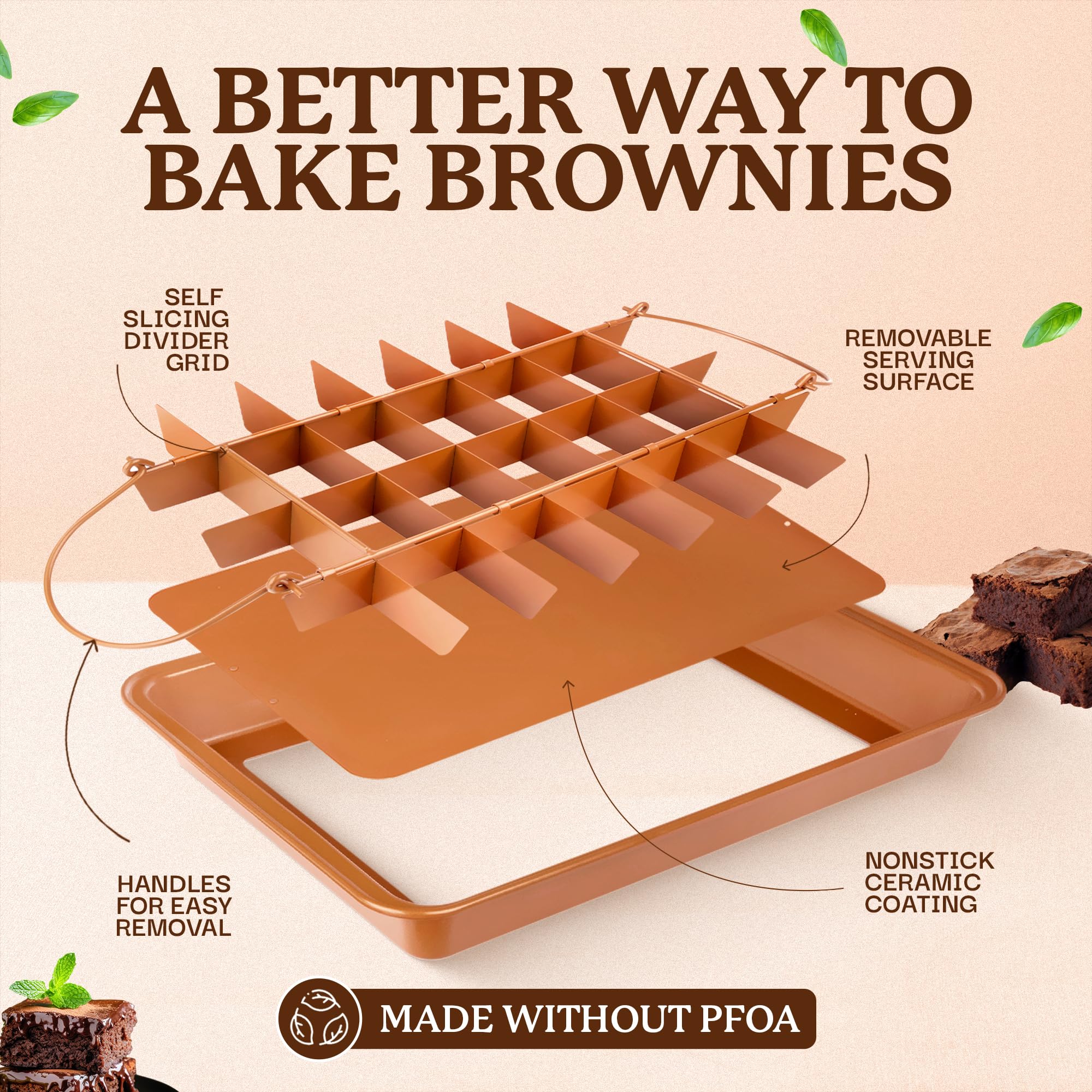 Gotham Steel XL removable brownie grid enables clean, edge-to-edge removal.