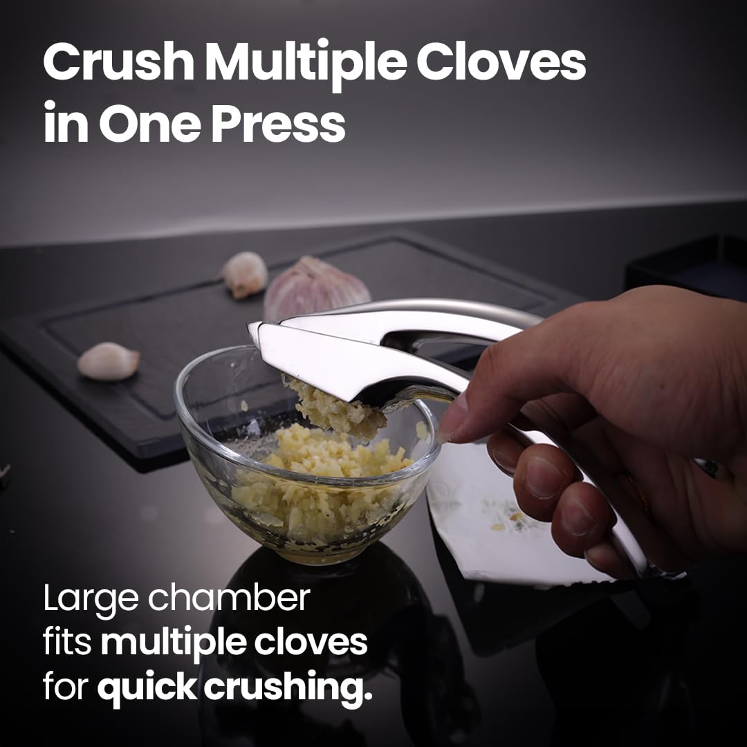 Gourmet Easy Coarse mincing garlic press for textured garlic on pizzas.