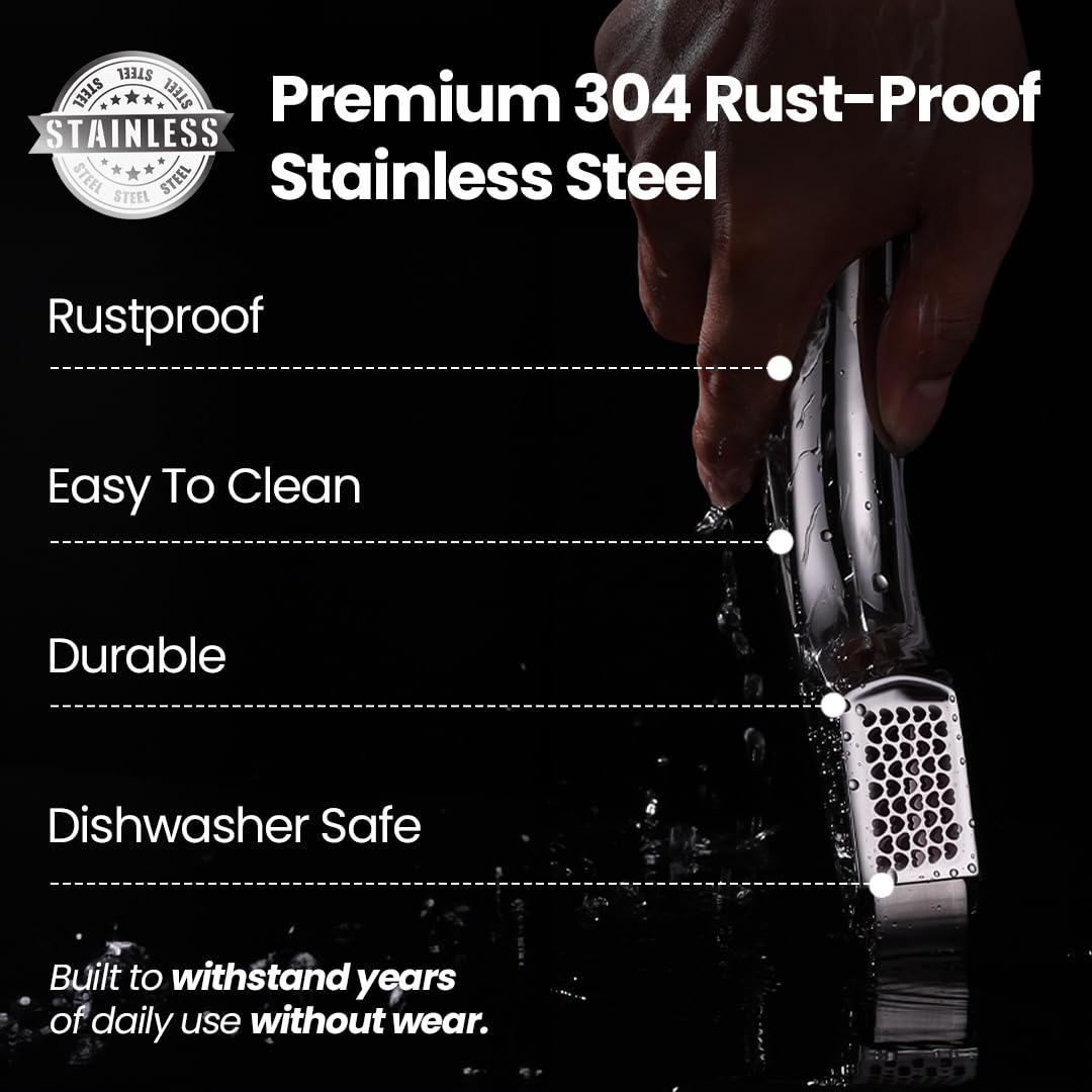 Gourmet Easy Garlic press with detachable handle for easy cleaning.
