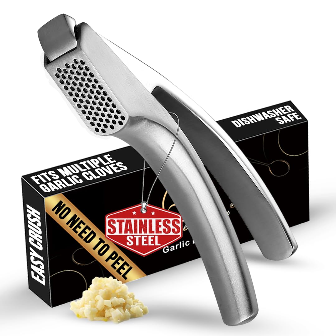 Gourmet Easy garlic press with detachable handle for easy minced garlic.