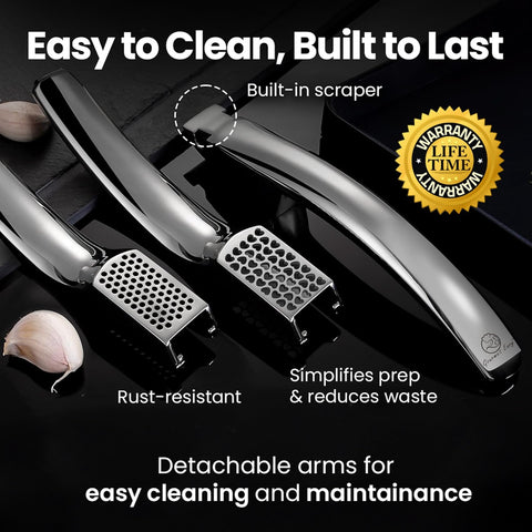 Gourmet Easy dishwasher-safe garlic press for easy cleanup after cooking