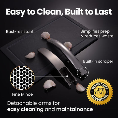 Gourmet Easy heart-hole garlic press provides coarse mince texture.